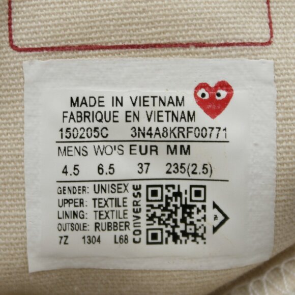 Converse Ladies 6.5 All Star 70 Comme des Garcons PLAY Red Heart Shoes Sneakers - Picture 8 of 12